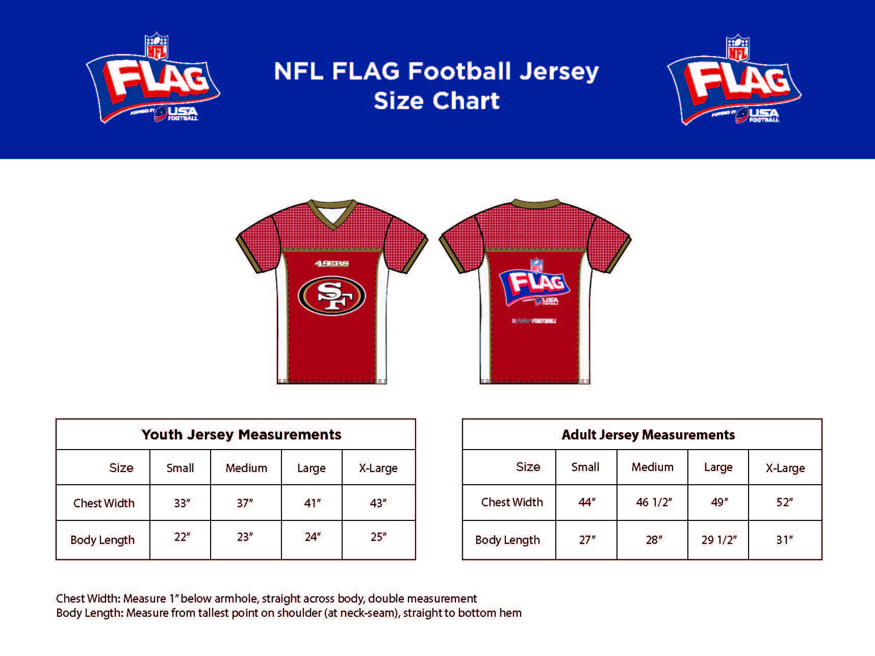 Flag Football Jersey Sizing Chart